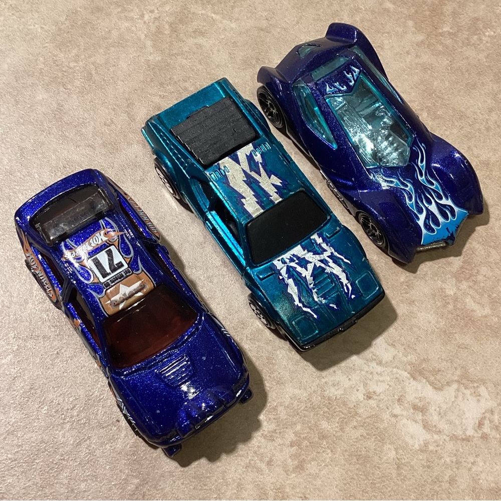Mattel Hot Wheels Three Blue Cars